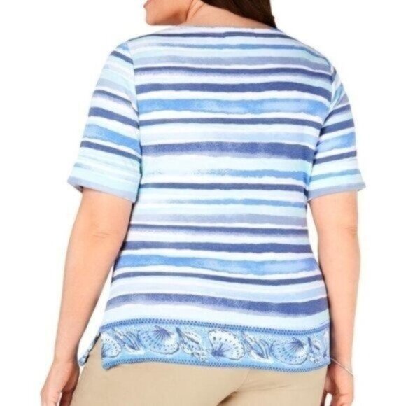 NWT Karen Scott Striped Short Sleeve Top - Picture 2 of 2
